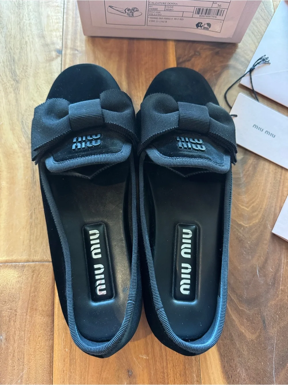 Miu Miu Black Velvet Bow Loafers for Women